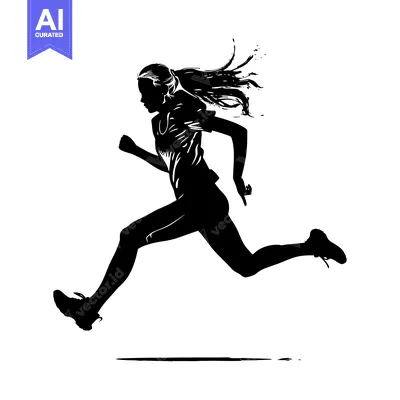 Aset premium populer: Silhouette of a woman running with windblown hair