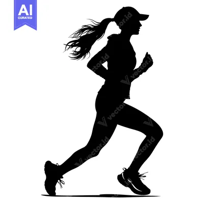 Silhouette of a Female Runner with a Ponytail and Cap