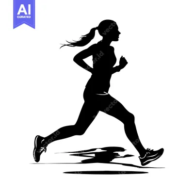 Aset desain premium: Silhouette of a Woman Running with Her Hair Tied Up in a Ponytail