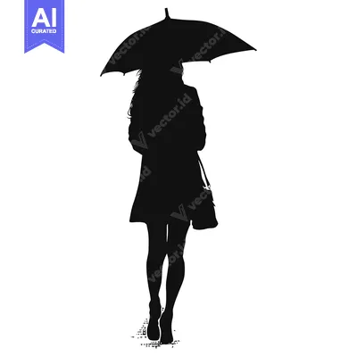 Popular premium asset: Silhouette of a Woman Walking with an Umbrella