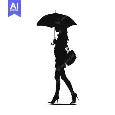 Popular premium asset: Silhouette of a Woman Walking with an Umbrella and a Bag
