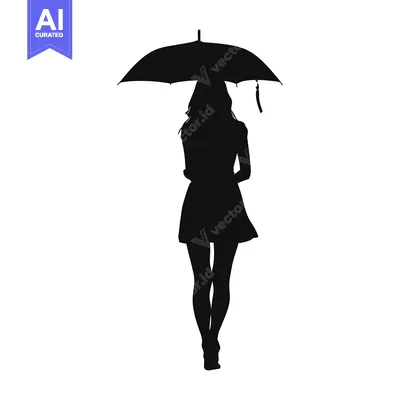 Aset desain premium: Silhouette of a Woman Holding an Umbrella