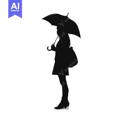 Aset desain premium: Silhouette of a Woman Holding an Umbrella