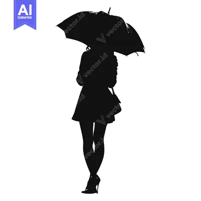 Aset desain premium: Silhouette of a Woman Holding an Umbrella