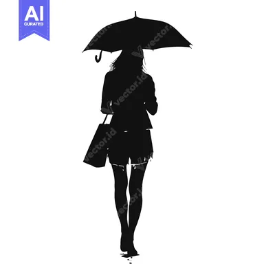 Aset desain premium: Silhouette of a Woman Walking with an Umbrella and a Bag