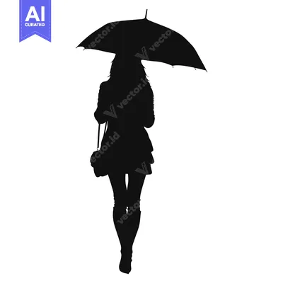 Aset desain premium: Silhouette of a Woman Holding an Umbrella
