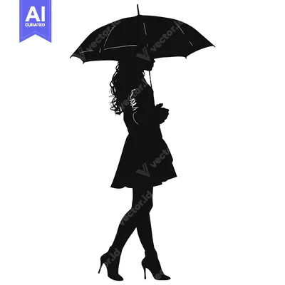 Premium design asset: Silhouette of a woman walking in the rain with an umbrella