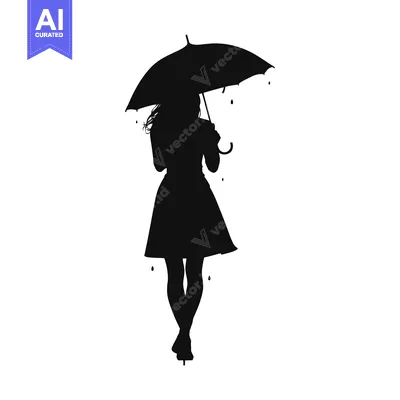 Aset premium populer: Silhouette of a Woman Walking in the Rain with an Umbrella