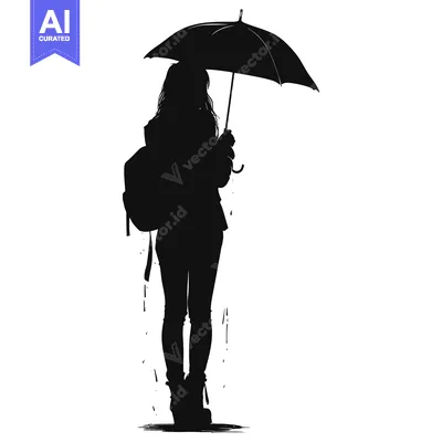 Popular premium asset: Silhouette of a Woman with an Umbrella and Backpack