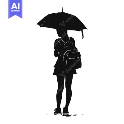 Premium design asset: Silhouette of a Woman with an Umbrella and Backpack