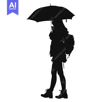 Premium design asset: Silhouette of a Person with an Umbrella and Backpack