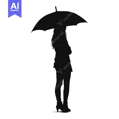 Premium design asset: Silhouette of a woman standing with an umbrella