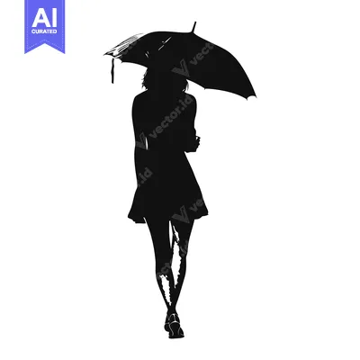Popular premium asset: Silhouette of a woman with a dress and an umbrella