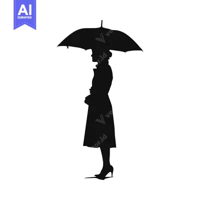 Popular premium asset: Silhouette of a Woman Holding an Umbrella