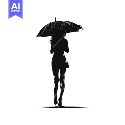 Popular premium asset: Silhouette of a Woman Walking with an Umbrella in the Rain