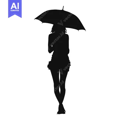 Aset desain premium: Silhouette of a Woman Holding an Umbrella