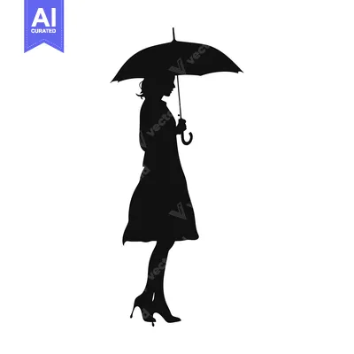 Aset desain premium: Silhouette of a Woman Holding an Umbrella