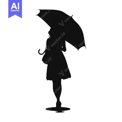 Popular premium asset: Silhouette of a Woman Holding an Umbrella Standing in a Puddle