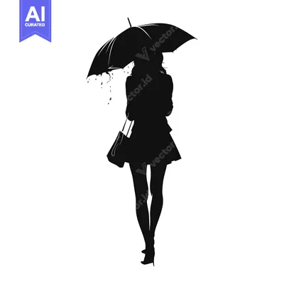 Premium design asset: Silhouette of a Woman Holding an Umbrella