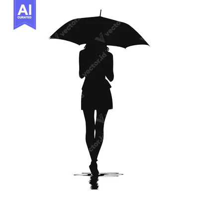 Aset premium populer: Silhouette of a woman standing in water holding an umbrella