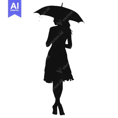 Aset premium populer: Silhouette of a Woman Holding an Umbrella in the Rain