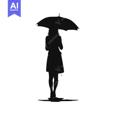 Popular premium asset: Silhouette of a Woman Holding an Umbrella in the Rain