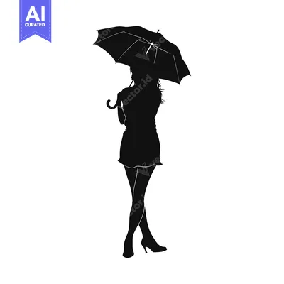 Aset premium populer: Silhouette of a Woman Holding an Umbrella