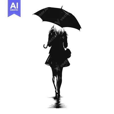 Silhouette of a Woman Walking with an Umbrella
