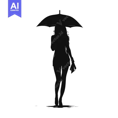 Popular premium asset: Silhouette of a Woman Holding an Umbrella and Walking