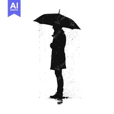 Popular premium asset: Silhouette of a Person Holding an Umbrella in the Rain