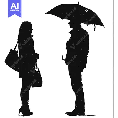 Popular premium asset: Silhouette of a Woman and a Man in the Rain with an Umbrella