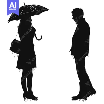 Silhouettes of a Man and Woman in the Rain