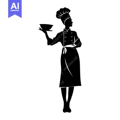 Aset desain premium: Silhouette of a Female Chef Holding a Plate