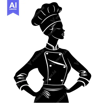 Silhouette of a Woman Wearing a Chef's Hat and Uniform