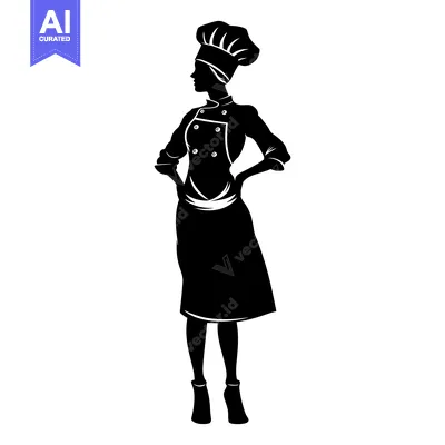 Aset desain premium: Silhouette of a Female Chef in Uniform