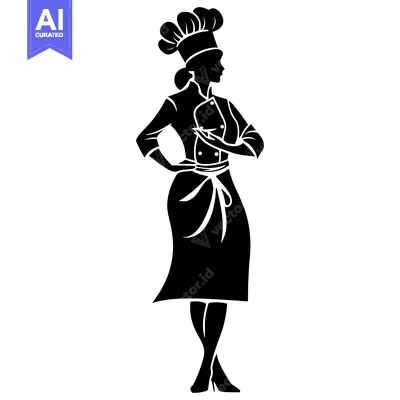 Aset desain premium: Silhouette of a Female Chef with Arms Crossed