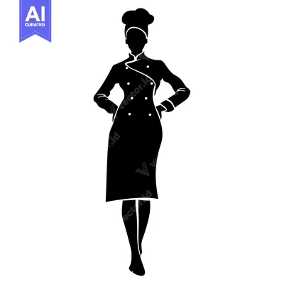 Aset desain premium: Silhouette of a Female Chef with Hands on Hips