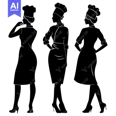 Three Female Chefs in Silhouette with Toque Hats