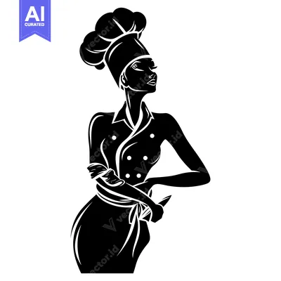 Silhouette of a Female Chef Holding a Knife