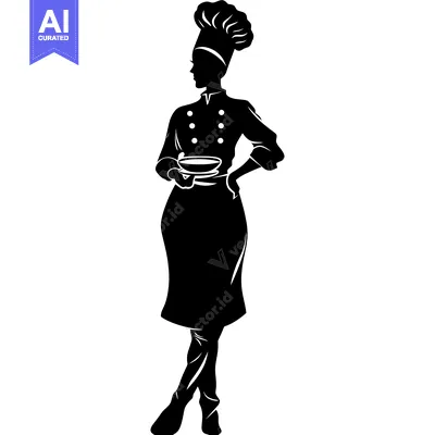 Aset premium populer: Silhouette of a Female Chef Holding a Bowl
