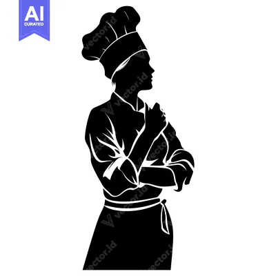 Aset desain premium: Silhouette of a female chef with arms crossed