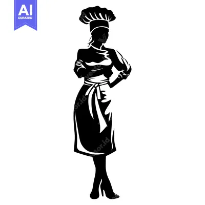 Popular premium asset: Black and White Silhouette of a Woman Chef with a Tall Hat