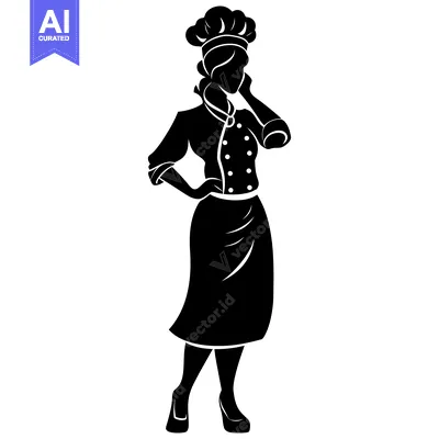 Aset desain premium: Silhouette of a Female Chef in a Traditional Uniform