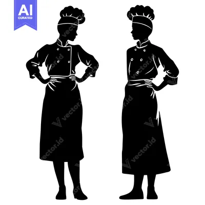 Aset desain premium: Two Female Chefs in Silhouette with Hands on Hips