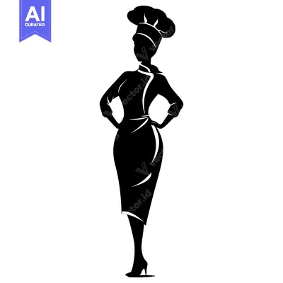Silhouette of a Female Chef with Hands on Hips