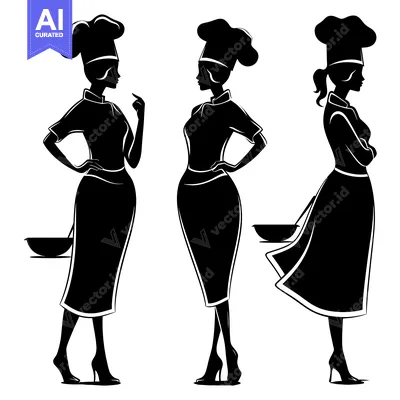 Popular premium asset: Three Silhouettes of Female Chefs in Uniform