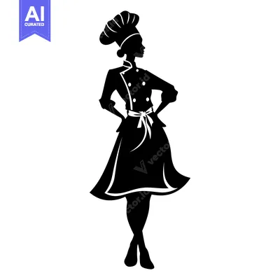 Premium design asset: Silhouette of a Female Chef in Uniform with Hands on Hips