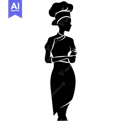 Aset premium populer: Silhouette of a Female Chef with Arms Crossed