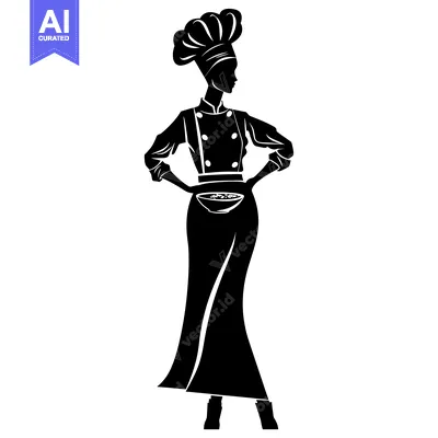 Aset premium populer: Female Chef Silhouette Holding a Bowl of Food