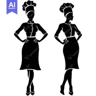 Popular premium asset: Two Female Chef Silhouettes in Uniform with Hands on Hips